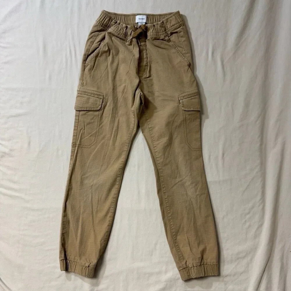 OLD NAVY Tan Khaki Cargo Jogger Pants Boys Medium 8 Tapered Utility Comfortable